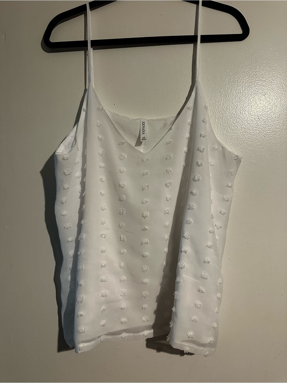 Zenana White Textured Dot Spaghetti-Strap Camisole